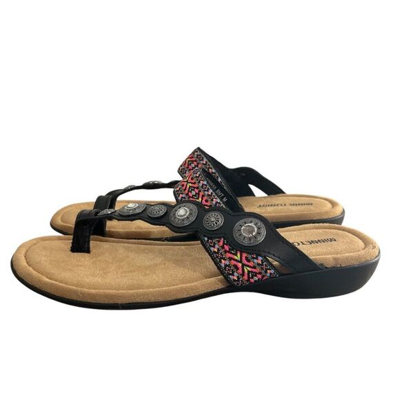 Minnetonka Sasha Sandals Womens 11M Black Multi Slip On Artsy Boho Southwestern - Picture 1 of 6